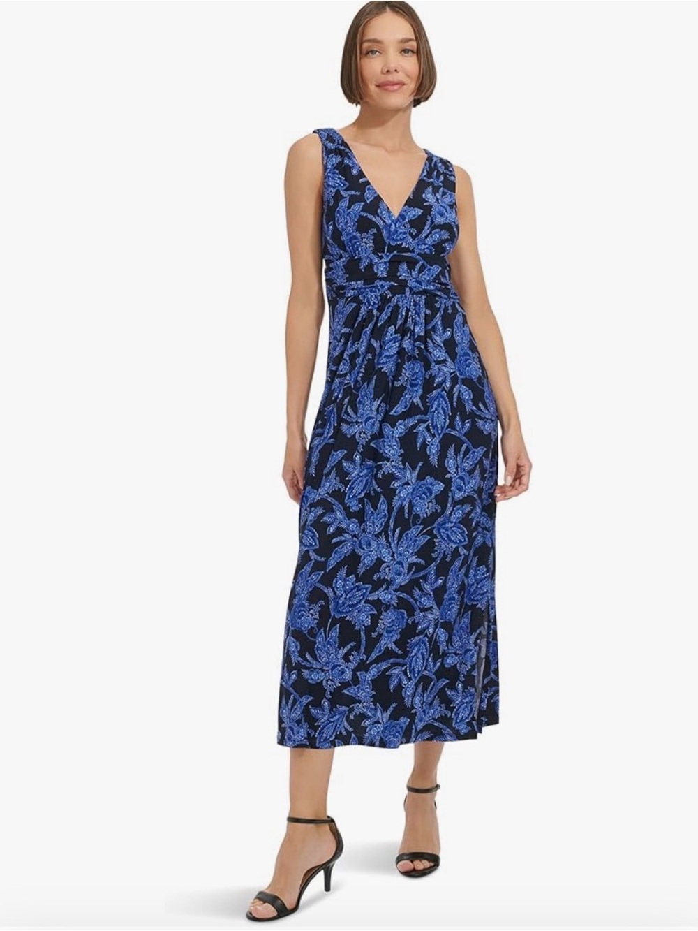 Tommy Hilfiger Black Maxi Dress with Bright Blue Floral Print Size 14